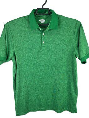 Mens Callaway Green Polo Shirt 1/4 Button Up Short Sleeve 100% Polyester Size L